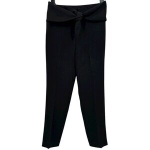 WHBM Black Dress Pants 2L Tapered Ankle Tie Slim Crepe Career Office High Waist